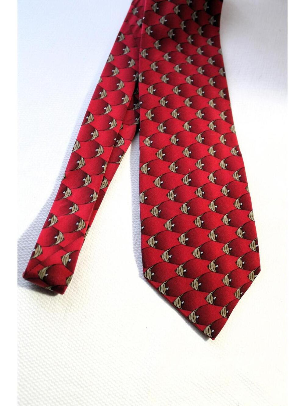 TIES TO NATURE Silk Necktie, "Tropical Fish," Maroon-Beige, 3.75 X 57